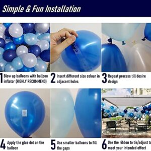 EZYLINKER Blue Balloon Garland Arch Kit - (130Pcs) Set of Blue Balloons, White Balloons, Light Blue, and Metallic Silver Balloons - ideal for Birthday Decorations, Wedding Parties, Baby Shower, etc