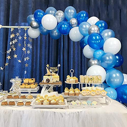 EZYLINKER Blue Balloon Garland Arch Kit - (130Pcs) Set of Blue Balloons, White Balloons, Light Blue, and Metallic Silver Balloons - ideal for Birthday Decorations, Wedding Parties, Baby Shower, etc