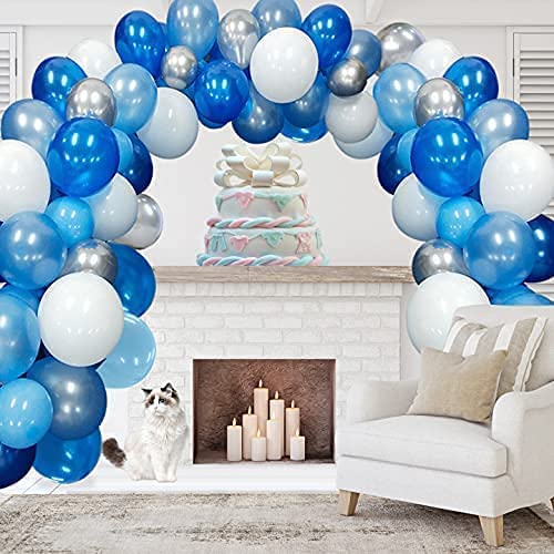 EZYLINKER Blue Balloon Garland Arch Kit - (130Pcs) Set of Blue Balloons, White Balloons, Light Blue, and Metallic Silver Balloons - ideal for Birthday Decorations, Wedding Parties, Baby Shower, etc