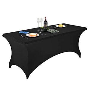 forlife spandex table covers 6ft，fitted tablecloth for 6ft rectangular tables, stretch patio table covers, universal spandex table cover for wedding, banquet, party (6ft, black)