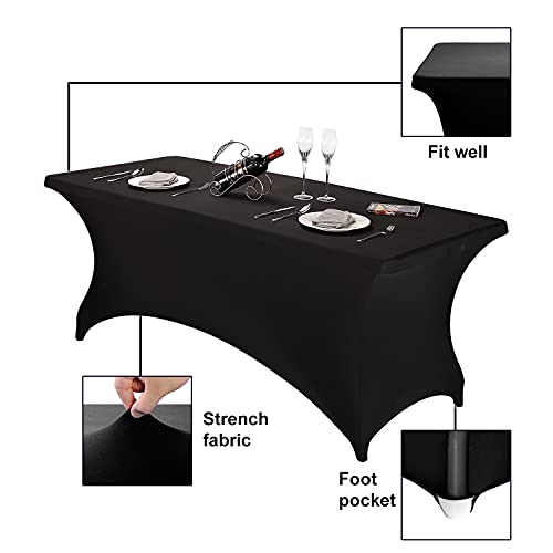 FORLIFE Spandex Table Covers 6ft，Fitted Tablecloth for 6ft Rectangular Tables, Stretch Patio Table Covers, Universal Spandex Table Cover for Wedding, Banquet, Party (6ft, Black)