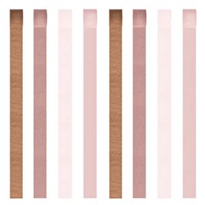 Streamers 8 Rolls, Rose Gold Party Decorations Crepe Paper Pink Brown Streamer for Bachelorette Party Bridal Shower Wedding Shower Baby Shower Birthday Decorations Supplies, 1.8 Inch x 82 Ft/Roll