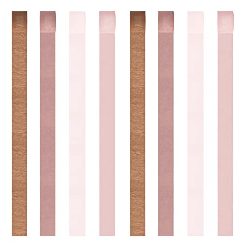 Streamers 8 Rolls, Rose Gold Party Decorations Crepe Paper Pink Brown Streamer for Bachelorette Party Bridal Shower Wedding Shower Baby Shower Birthday Decorations Supplies, 1.8 Inch x 82 Ft/Roll