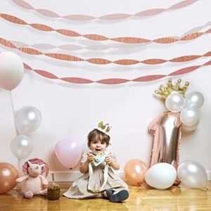 Streamers 8 Rolls, Rose Gold Party Decorations Crepe Paper Pink Brown Streamer for Bachelorette Party Bridal Shower Wedding Shower Baby Shower Birthday Decorations Supplies, 1.8 Inch x 82 Ft/Roll