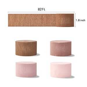 Streamers 8 Rolls, Rose Gold Party Decorations Crepe Paper Pink Brown Streamer for Bachelorette Party Bridal Shower Wedding Shower Baby Shower Birthday Decorations Supplies, 1.8 Inch x 82 Ft/Roll