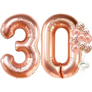 Giant Rose Gold 30th Birthday Balloons - 40 Inch, 30th Birthday Decorations for Her | Rose Gold 30 Balloons Confetti | 30th Birthday Decorations for Women | 30 Balloon Numbers, 30 Birthday Decorations