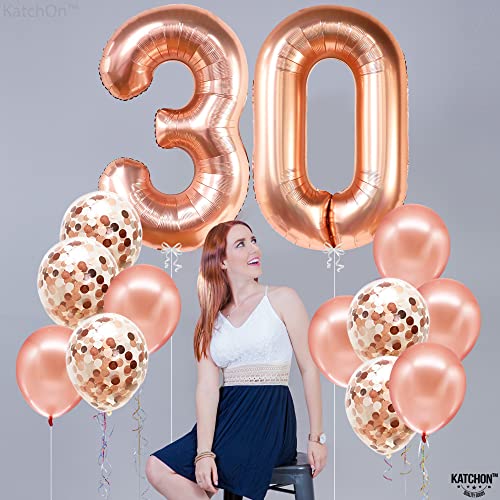 Giant Rose Gold 30th Birthday Balloons - 40 Inch, 30th Birthday Decorations for Her | Rose Gold 30 Balloons Confetti | 30th Birthday Decorations for Women | 30 Balloon Numbers, 30 Birthday Decorations