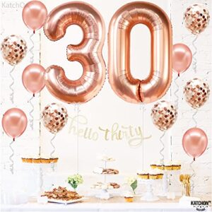 Giant Rose Gold 30th Birthday Balloons - 40 Inch, 30th Birthday Decorations for Her | Rose Gold 30 Balloons Confetti | 30th Birthday Decorations for Women | 30 Balloon Numbers, 30 Birthday Decorations