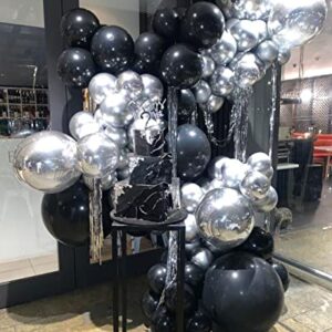 Black Metallic Silver Balloons Garland Kit 138 Pack Different Sizes inch Matte Black Metallic Silver Latex Balloons and Silver Confetti Balloons for Wedding Birthday Party Accessory Arch Decoration