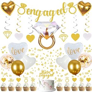 engagement party decorations sparkly gold engagement decorations, engaged banner, cake decorations, confetti, ring balloons for wedding engagement party decor