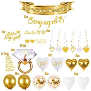 Engagement Party Decorations Sparkly Gold Engagement Decorations, Engaged Banner, Cake Decorations, Confetti, Ring Balloons for Wedding Engagement Party Decor