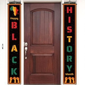 Pudodo Happy Black History Month Porch Banner African American Fist February Holiday Front Door Sign Wall Hanging Party Decoration