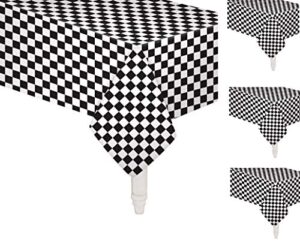 oojami pack of 4 black & white checkered flag table cover party favor checkered tablecloth disposable checkered racing table cover (54″ x 108″ rectangle)