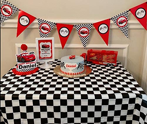 Oojami Pack of 4 Black & White Checkered Flag Table Cover Party Favor Checkered Tablecloth Disposable Checkered Racing Table Cover (54" x 108" Rectangle)