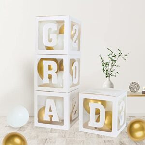 Graduation Decorations Balloon Boxes 2023 - Graduation Party Decorations Class of 2023, 4pcs White Balloons Box with GRAD, 2023,Perfect for High School College Graduation Celebration Party