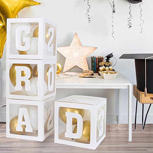 Graduation Decorations Balloon Boxes 2023 - Graduation Party Decorations Class of 2023, 4pcs White Balloons Box with GRAD, 2023,Perfect for High School College Graduation Celebration Party