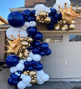 145pcs navy blue balloon garland arch kit, gold white royal blue balloons with crown foil balloons for boys birthday party graduation baby shower anniversary celebration party decorations(blue 2)