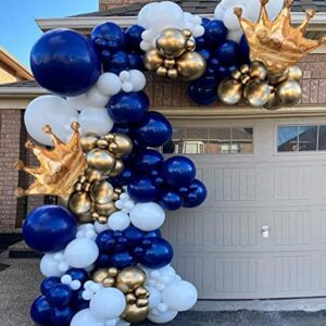 145pcs Navy Blue Balloon Garland Arch Kit, Gold White Royal Blue Balloons with Crown Foil Balloons for Boys Birthday Party Graduation Baby Shower Anniversary Celebration Party Decorations(BLUE 2)