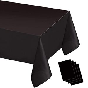 fecedy 4 packs 54 x 108inch black disposable plastic table cover waterproof tablecloths for rectangle tables up to 8 ft in length indoor & outdoor birthdays anniversary buffet table party decorations