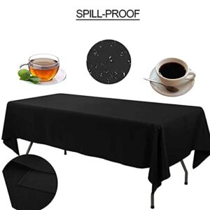 FECEDY 4 Packs 54 x 108inch Black Disposable Plastic Table Cover Waterproof Tablecloths for Rectangle Tables up to 8 ft in Length Indoor & Outdoor Birthdays Anniversary Buffet Table Party Decorations