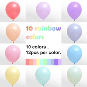 RUBFAC 120pcs Pastel Balloons Assorted Colors 12 Inches Multicolor Macaron Balloons for Kid's Birthday Rainbow Party Baby Shower Arch Garland Decoration