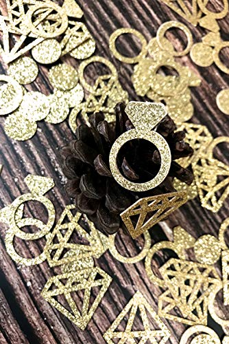 Gold Confetti (300Pcs) Diamond ring confetti Glitter Confetti Wedding Table Decoration Party Table Confetti Bridal Shower Engagement party hen party decor Table Scatter Valentines Day Baby Shower