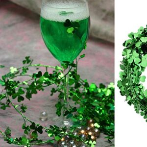 Whaline 3 Pack St. Patrick’s Day Green Tinsel Garland Include Shamrock Wreath, Wire Garland and Leprechaun Hat for Irish St Patrick Party Favor Home Wall Decorations