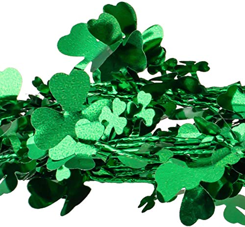 Whaline 3 Pack St. Patrick’s Day Green Tinsel Garland Include Shamrock Wreath, Wire Garland and Leprechaun Hat for Irish St Patrick Party Favor Home Wall Decorations