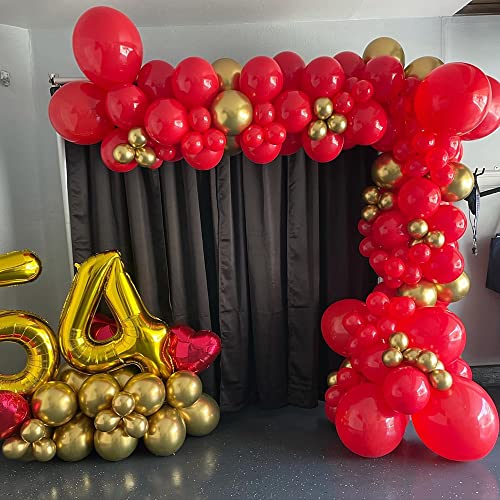 NISOCY Red Gold Confetti Balloons Garland Arch Kit, 120 PCS 12in 10in 5in Latex Metallic Gold Red Confetti Balloons for Birthday Wedding, Anniversary, Celebrations, Valentine's Day Party Decoratio