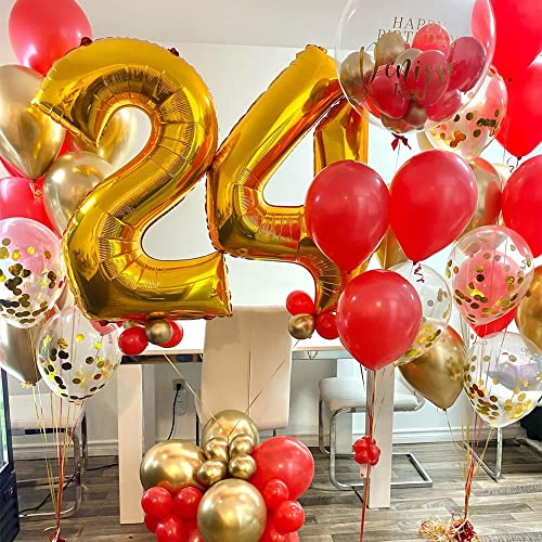 NISOCY Red Gold Confetti Balloons Garland Arch Kit, 120 PCS 12in 10in 5in Latex Metallic Gold Red Confetti Balloons for Birthday Wedding, Anniversary, Celebrations, Valentine's Day Party Decoratio