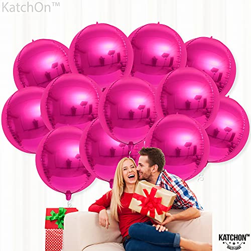 KatchOn, Big Hot Pink Balloons - 22 Inch, Pack 12 | Hot Pink Mylar Balloons, Hot Pink Party Decorations | Hot Pink Foil Balloons, Disco Party Decorations | 4d Balloons, Neon Pink Birthday Decorations