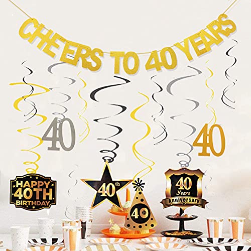 40th Birthday Decorations for Men Women Cheers to 40 Years Birthday Banner and Hanging Swirls for 40 40th Birthday Party Decorations