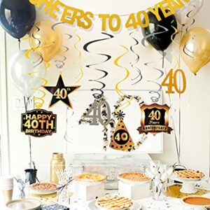 40th Birthday Decorations for Men Women Cheers to 40 Years Birthday Banner and Hanging Swirls for 40 40th Birthday Party Decorations