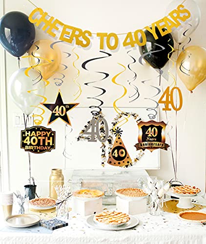 40th Birthday Decorations for Men Women Cheers to 40 Years Birthday Banner and Hanging Swirls for 40 40th Birthday Party Decorations