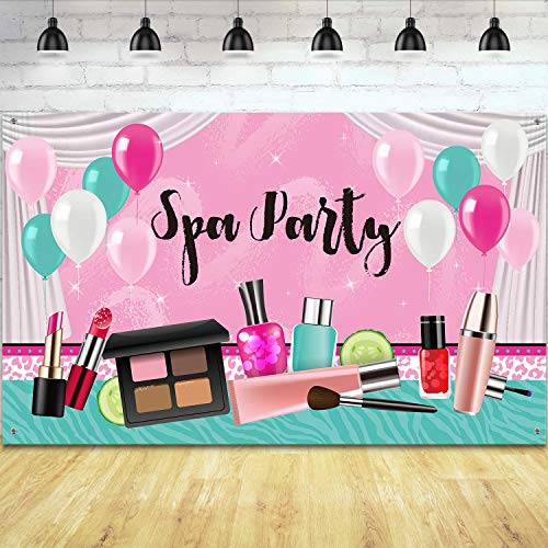 Spa Party Decorations for Girls, 71 x 43 Inch, Sweet Pink Backdrop Princess Makeup Birthday Photography Background Photo Booth Banner for Spa Day Make up Theme Party Decorations