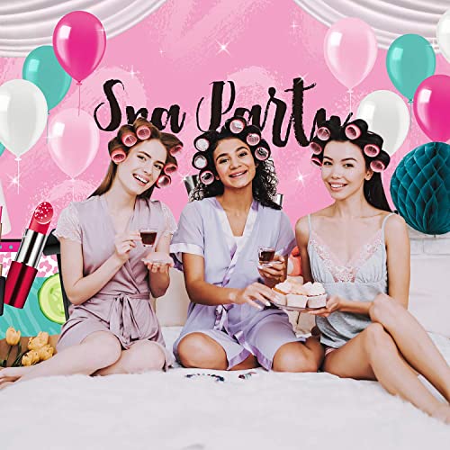 Spa Party Decorations for Girls, 71 x 43 Inch, Sweet Pink Backdrop Princess Makeup Birthday Photography Background Photo Booth Banner for Spa Day Make up Theme Party Decorations