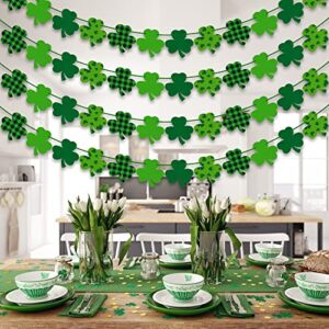 4PCS Felt Shamrock Clover Garland Banner - NO DIY, St. Patrick's Day Decorations - Buffalo Plaid Dark Green Light Green Happy St. Patrick's Day Banner for Home Mantel Office Irish Day Party Supplies