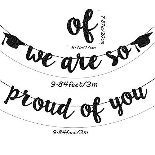 2023 Graduation Banners Party Decorations, Black Glitter We are So Proud of You Graduation Banners Garland for Congratulation Graduation Party Supplies, School, Home, Car Decorations