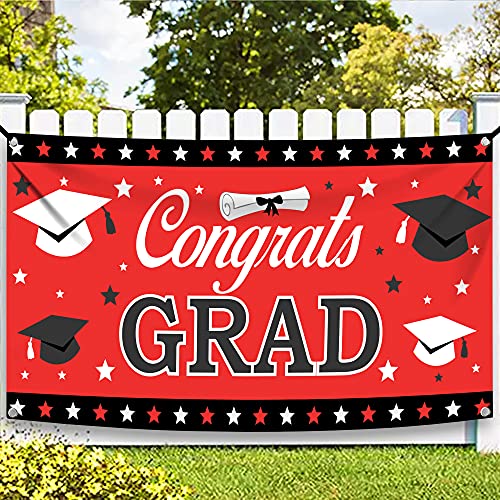 KatchOn, XtraLarge Red Congrats Grad Banner - 72x44 Inch Graduation Party Decorations 2023 | Graduation Banner 2023 for Red and Black Graduation Decorations 2023 | Red and Black Congratulations Banner