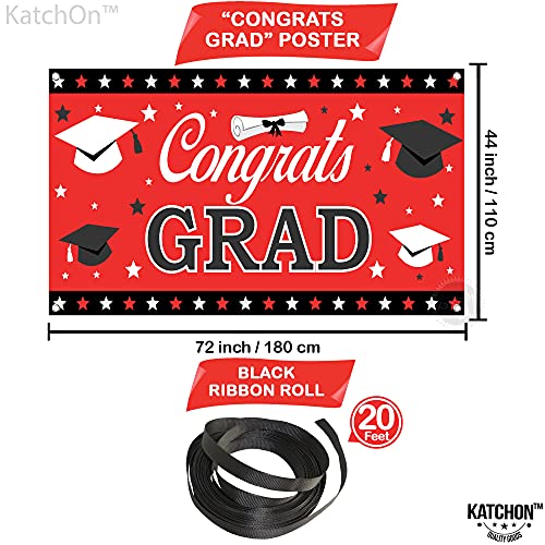 KatchOn, XtraLarge Red Congrats Grad Banner - 72x44 Inch Graduation Party Decorations 2023 | Graduation Banner 2023 for Red and Black Graduation Decorations 2023 | Red and Black Congratulations Banner