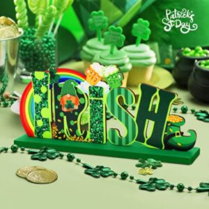 Hommtina 3 Pcs St. Patrick's Day Decorations Cute Saint Patricks Day Wooden Table Decorations Home Decor Centerpieces Blocks Shamrock Clover Irish Patty's Tiered Tray & Table Top Sign Decor for Office Dining Room