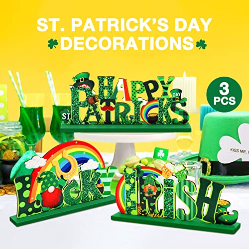 Hommtina 3 Pcs St. Patrick's Day Decorations Cute Saint Patricks Day Wooden Table Decorations Home Decor Centerpieces Blocks Shamrock Clover Irish Patty's Tiered Tray & Table Top Sign Decor for Office Dining Room