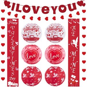 valentines day decor, valentine’s banner i love you heart banner 6 pack paper lantern, happy valentines banners for home fireplace porch door, red pink hanging romantic decorations special night party