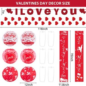 Valentines Day Decor, Valentine's Banner I LOVE YOU Heart Banner 6 Pack Paper Lantern, Happy Valentines Banners for Home Fireplace Porch Door, Red Pink Hanging Romantic Decorations Special Night Party