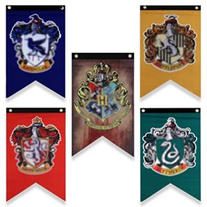 magical wizard house wall banners 20″ x 12″ birthday party supplies backdrop flags boys girls birthday decoration wizard school birthday decoration 5 piece set