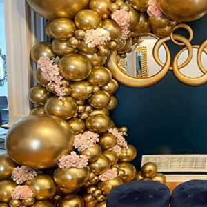 Gold Metallic Chrome Latex Balloon Arch Kit, 100PCS 18In 12In 10In 5In Arch Garland For Baby Shower Engagement, Wedding, Birthday Party, Gold Theme Anniversary Celebration Decoration With 33FT Ribbon