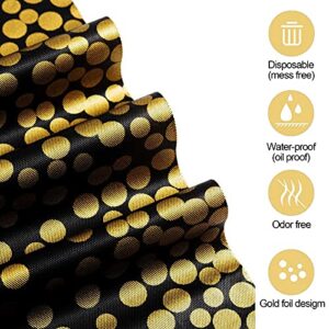FECEDY 6 Packs 54 inches x108 inches Gold Wave Point Black Disposable Plastic Table Cover Waterproof Tablecloths for Rectangle Tables up to 8 ft in Length Party Decorations