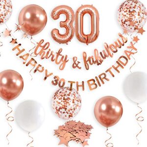 rose gold thirty & fabulous happy 30th birthday banner garland foil balloon 30 for womens 30th birthday decorations hanging 30 and fabulous cheers to 30 years old dirty thirty party supplies backdrop