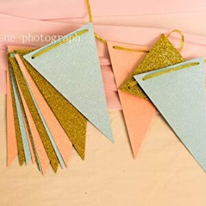 10 Feet Gender Reveal Party Banner Glitter Paper Decoration Anniversary Supplies Garland Pennant Flags for Baby Shower Birthday Party Nursery Graduation Decoration 15pcs (Gold Pink Blue)