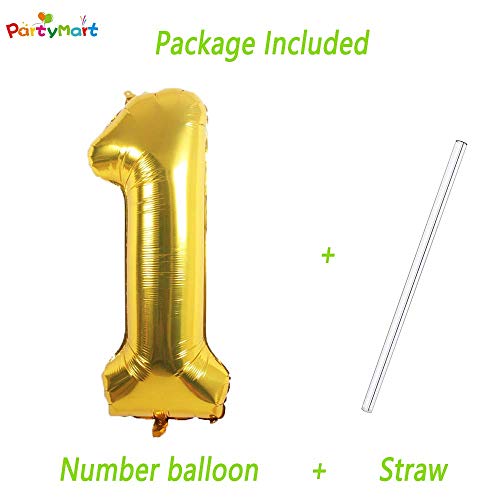 PartyMart gold Foil Balloons Number 1, 42 inch